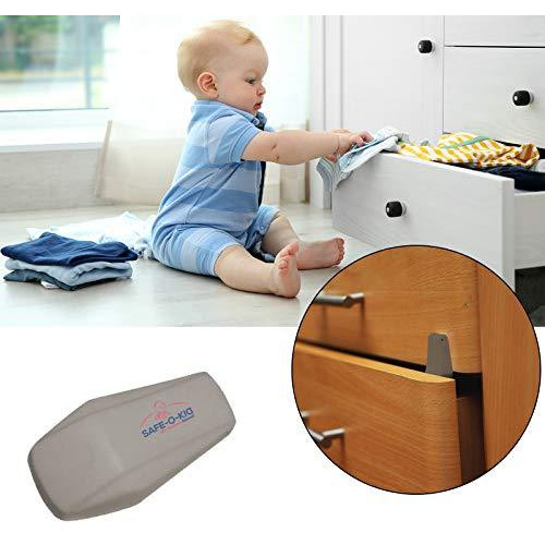 Safe-O-Kid- Pack of 8 - Reliable Auto Mechanism Drawer Finger Pinch Door Guard- Grey (Size Pack of 8)