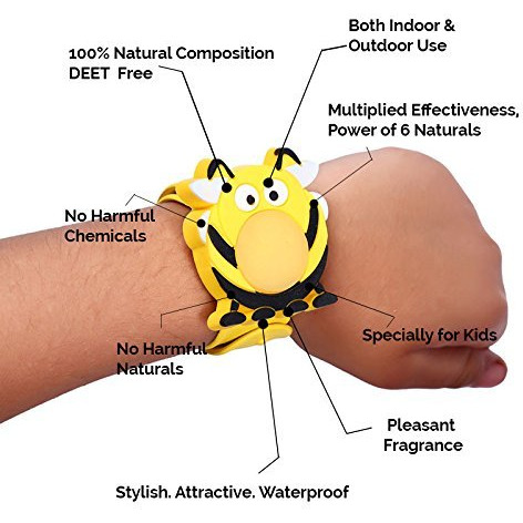 Safe-O-Kid - Pack of 4- Reusable for Years Football & Madhu & Baseball & Tweety Mosquito Repellent Band with 8 Refills and 6 Free Anti Mosquito Patches (Size Pack of 4)
