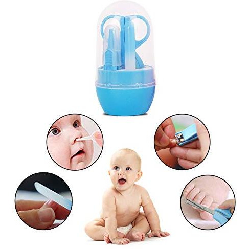 Safe-O-Kid Baby Grooming Kit with Nail Clipper, Scissor, File and Tweezer for Kids, with Portable Case (Blue) (Size Pack of 1)
