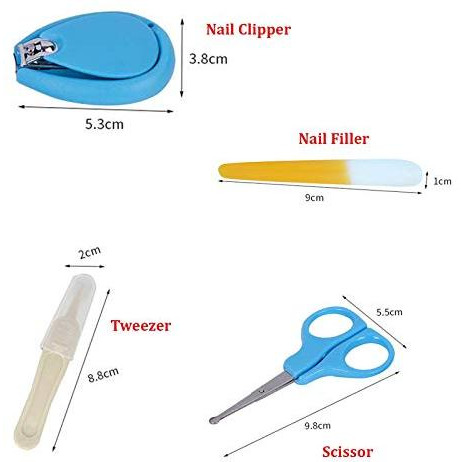 Safe-O-Kid Baby Grooming Kit with Nail Clipper, Scissor, File and Tweezer for Kids, with Portable Case (Blue) (Size Pack of 1)