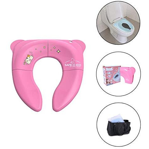 Safe-O-Kid - Pack of - 2 Portable Foldable Reusable Hygienic Anti-Slip Travel and Home Toilet Potty Training Seat with Carry Bag for Babies, Toddlers, and Kids- Pink (Size Pack of 2)