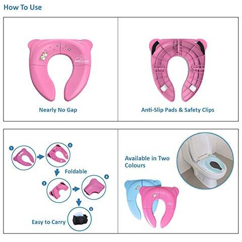 Safe-O-Kid - Pack of - 2 Portable Foldable Reusable Hygienic Anti-Slip Travel and Home Toilet Potty Training Seat with Carry Bag for Babies, Toddlers, and Kids- Pink (Size Pack of 2)