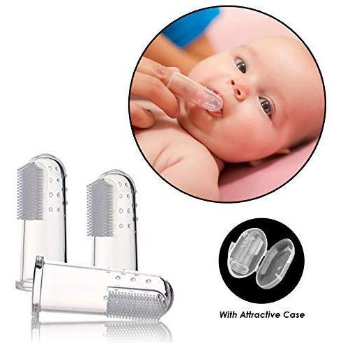 Safe-O-Kid- Extra Safe, Oral Hygiene, Transparent Silicone Finger Brush Tongue Cleaner for Baby Teething/Gums with Attractive Case (Size Pack of 1)