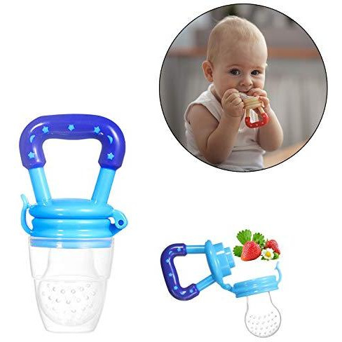 Safe-O-Kid- Pack of 2- High Quality, BPA Free, Veggie Feed Nibbler, Fruit Nibbler/Silicone Food, Soft Pacifier/Feeder for Baby (S Size for 4-6 Months Babies)- Blue (Size Pack of 2)