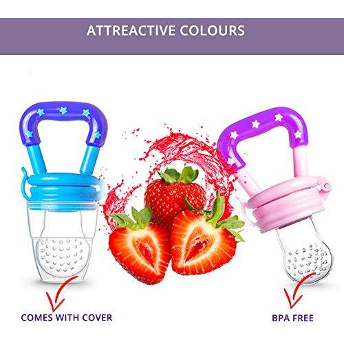 Safe-O-Kid- Pack of 2- High Quality, BPA Free, Veggie Feed Nibbler, Fruit Nibbler/Silicone Food, Soft Pacifier/Feeder for Baby (S Size for 4-6 Months Babies)- Blue (Size Pack of 2)