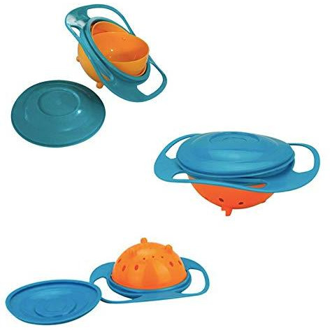 Safe-O-Kid 1 No Spill Gyro Bowl for Baby and Kids, 360 Degree Rotation Spill Proof Food Bowl, Orange and Green, Pack of 1 (Size Pack of 1)