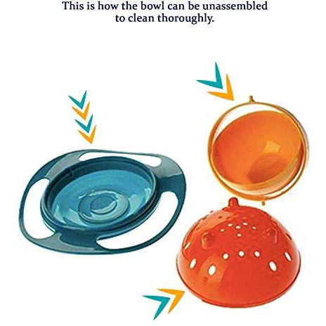 Safe-O-Kid 1 No Spill Gyro Bowl for Baby and Kids, 360 Degree Rotation Spill Proof Food Bowl, Orange and Green, Pack of 1 (Size Pack of 1)