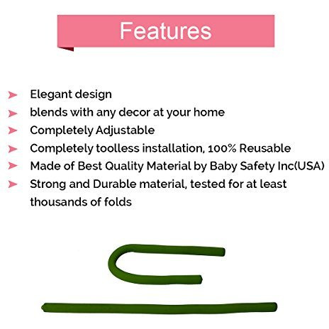 Safe-O-Kid - Pack of 2 - Unique, Ultra Flexible & Adjustable, Kid's Favorite Cabinet Local Sticks - Green