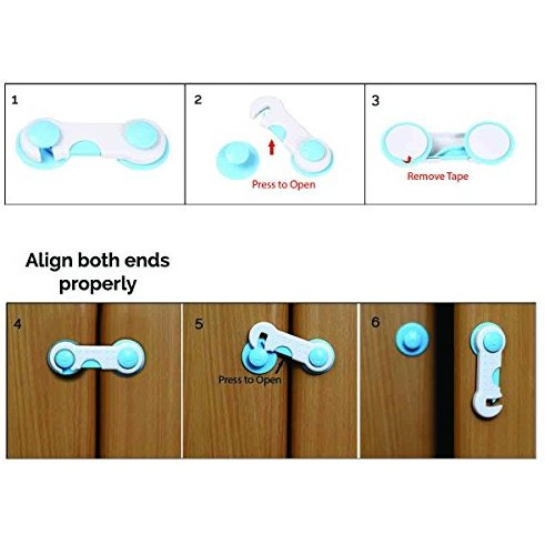 Safe-O-Kid - Pack of 1 - Easy to Use, Dotted with Smiley Ends Child Proof Cabinet Lock (Size Pack of 1)