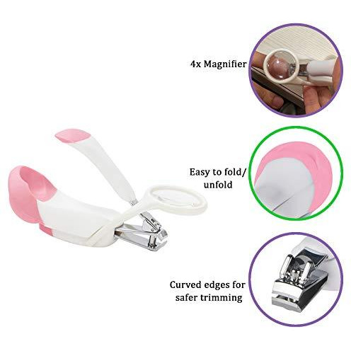 Safe-O-Kid 1 Safe and Gentle Nail Clipper with Magnifier, Pack of 1, Pink (Size Pack of 1)