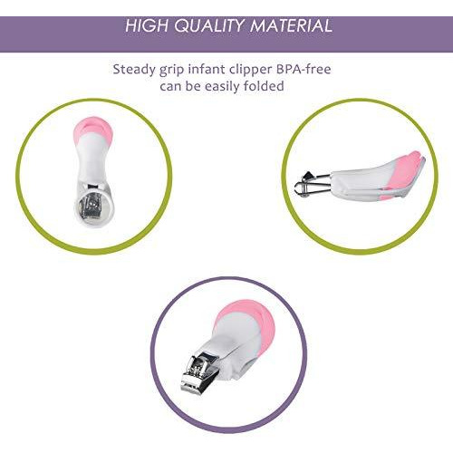 Safe-O-Kid 1 Safe and Gentle Nail Clipper with Magnifier, Pack of 1, Pink (Size Pack of 1)