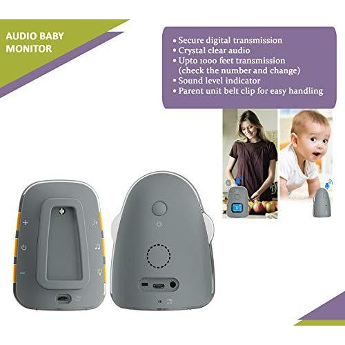 Safe-O-Kid Premium Quality Audio Baby Monitor with Batteries, Covers Up to 1000 FT Area, LED Indicator, 2 Way Communication, Digital & Wireless- Grey (Size Pack of 1)