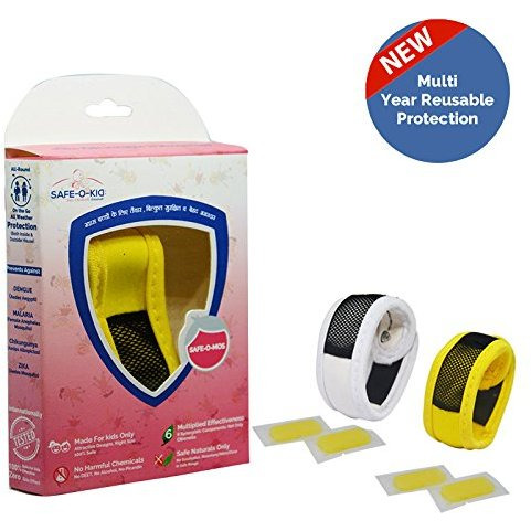 Safe-O-Kid Pack of 2 Yellow & White Colour Mosquito Repellent Band with 4 Refills and 6 Anti Mosquito Patches (Size Pack of 2)