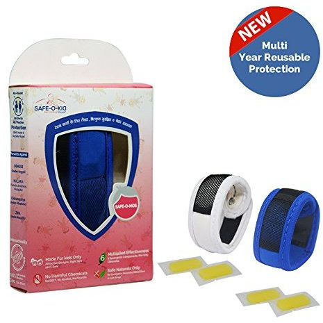 Safe-O-Kid Pack of 2 Blue & White Colour Mosquito Repellent Band with 4 Refills and 6 Anti Mosquito Patches (Size Pack of 2)
