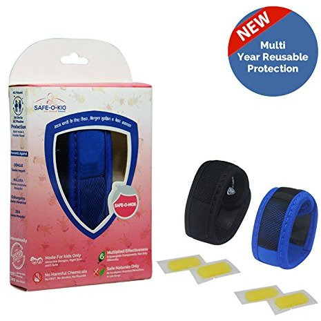 Safe-O-Kid Pack of 2 Blue & Black Colour Mosquito Repellent Band with 4 Refills and 6 Anti Mosquito Patches (Size Pack of 2)