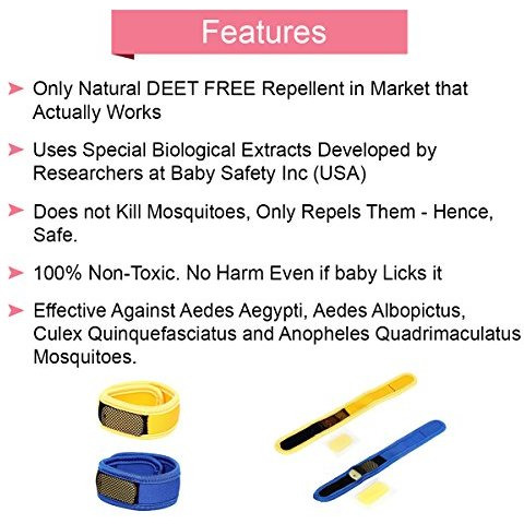 Baby Safety Inc - Pack of 2 - Reusable Comfortable Multicolor Fabric Mosquito Repellant Band