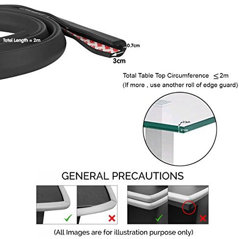 Safe-O-Kid - Unique High Density 2 mtr Long U - Shaped 2 Edge Guard Strips - Black (Size Pack of 2)