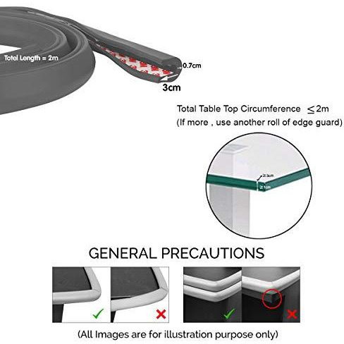 Safe-O-Kid - Unique High Density 2 mtr Long U - Shaped 1 Edge Guard Strip - Grey (Size Pack of 1)