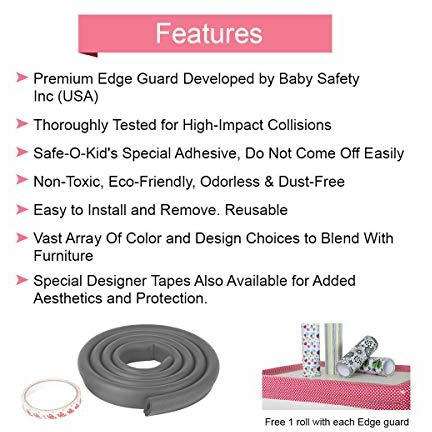 Safe-O-Kid - (Pack of 4)- Unique High Density 2 mtr Long U Shaped Edge Guard Strips - Grey (Size Pack of 4)