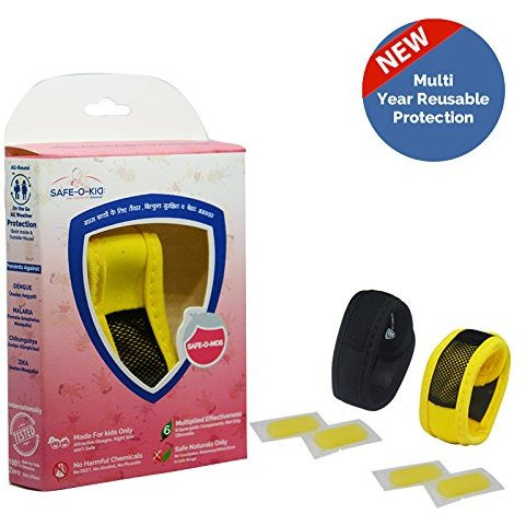 Safe-O-Kid Pack of 2 Yellow & Black Colour Mosquito Repellent Band with 4 Refills and 6 Anti Mosquito Patches (Size Pack of 2)