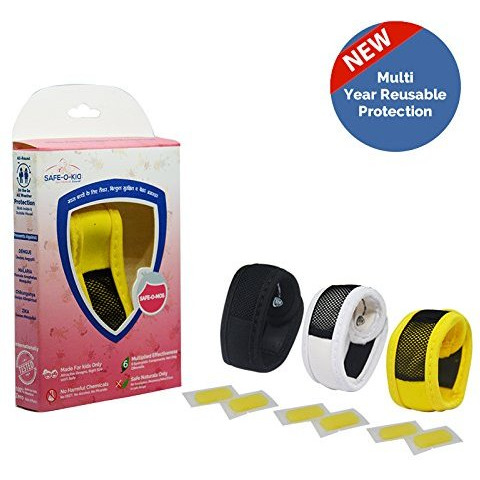 Safe-O-Kid Pack of 3 Yellow & White & Black Colour Mosquito Repellent Band with 6 Refills and 6 Anti Mosquito Patches- Highly Effective Bands by SafeOMos (Size Pack of 3)