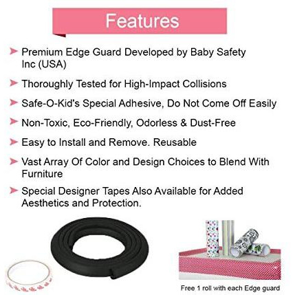 Safe-O-Kid- Pack of 1 - High Quality- High Density Edge Guards - 5 MTR (Black) (Size Pack of 1)