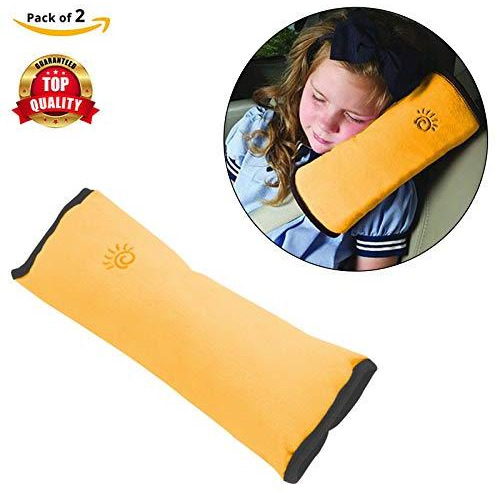 Safe-O-Kid 2 Seat Belt Mounted Pillow/Neck Support Pillow, Seat Strap Cushion for Kids, Toddlers- Pack of 2, Yellow (Size Pack of 2)
