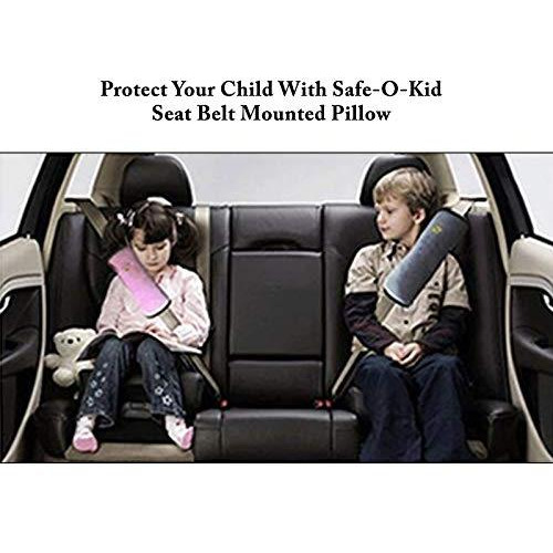 Safe-O-Kid 2 Seat Belt Mounted Pillow/Neck Support Pillow, Seat Strap Cushion for Kids, Toddlers- Pack of 2, Yellow (Size Pack of 2)