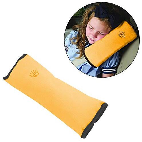 Safe-O-Kid 1 Seat Belt Mounted Pillow/Neck Support Pillow, Seat Strap Cushion for Kids, Toddlers- Pack of 1, Yellow (Size Pack of 1)