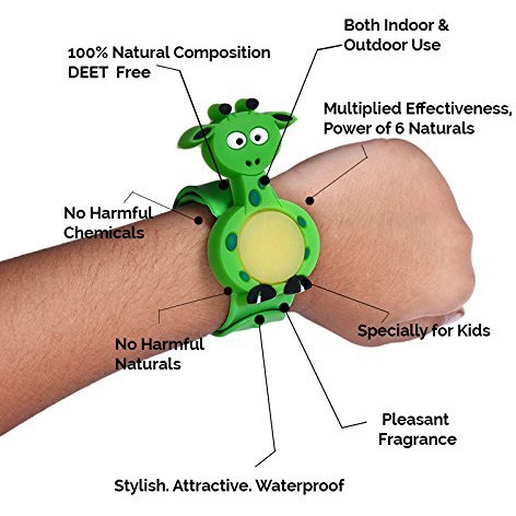 Safe-O-Kid - Natural (6 Plants extracts) Mosquito Repellent Bands (Pack of 2) with 4 Refills and 6 Free Anti Mosquito Patches (Size Pack of 2)