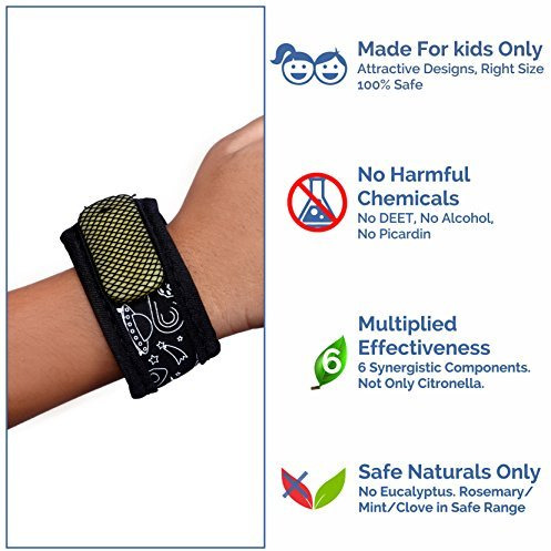 Safe-O-Kid Pack of 2 Space & Jungle Theme Mosquito Repellent Band with 4 Refills and 6 Anti Mosquito Patches- Highly Effective Bands by SafeOMos (Size Pack of 2)