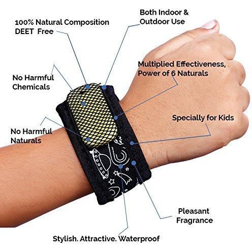 Safe-O-Kid Pack of 2 Space & Jungle Theme Mosquito Repellent Band with 4 Refills and 6 Anti Mosquito Patches- Highly Effective Bands by SafeOMos (Size Pack of 2)