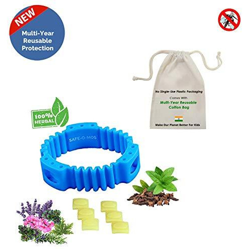 Safe-O-Kid Pack of 1 Blue Colour Triple Protection Mosquito Repellent Band with 6 Refills and 6 Anti Mosquito Patches
