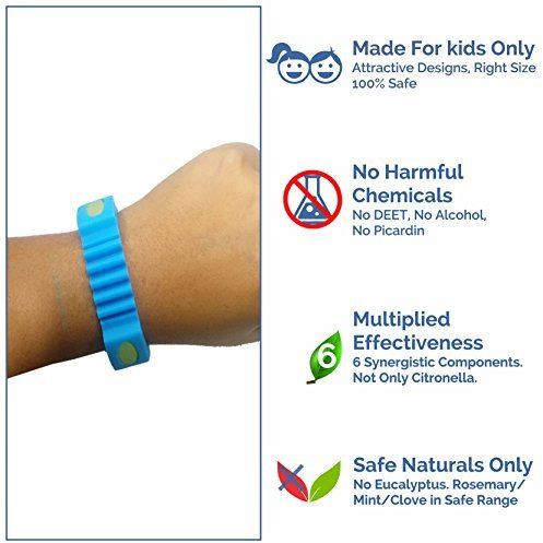 Safe-O-Kid Pack of 1 Blue Colour Triple Protection Mosquito Repellent Band with 6 Refills and 6 Anti Mosquito Patches
