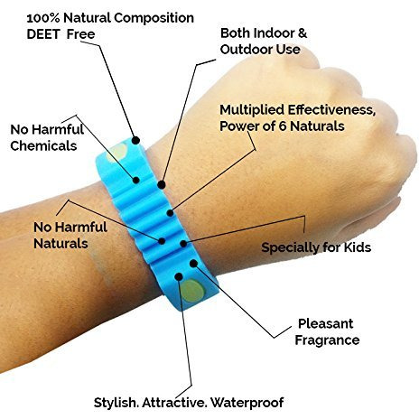 Safe-O-Kid Pack of 1 Blue Colour Triple Protection Mosquito Repellent Band with 6 Refills and 6 Anti Mosquito Patches