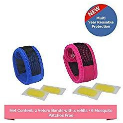 Safe-O-Kid Pack of 2 Blue & Pink Colour Mosquito Repellent Band with 4 Refills and 6 Anti Mosquito Patches (Size Pack of 2)