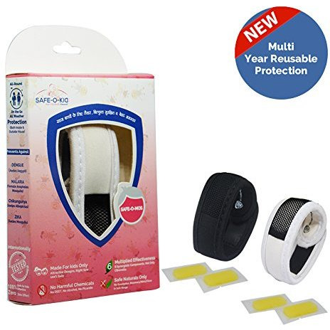 Safe-O-Kid Pack of 2White & Black Colour Mosquito Repellent Band with 4 Refills and 6 Anti Mosquito Patches (Size Pack of 2)