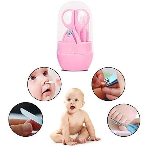 Safe-O-Kid- Pack of 2- High-Quality, Extra Safe, Baby Grooming Kit with Nail Clipper, Scissor, File & Tweezer for Kids, with Attractive Portable case- Pink (Size Pack of 2)