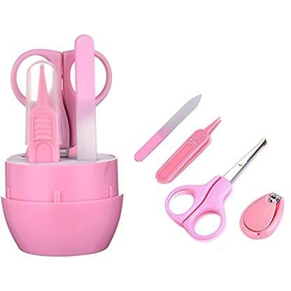 Safe-O-Kid- Pack of 2- High-Quality, Extra Safe, Baby Grooming Kit with Nail Clipper, Scissor, File & Tweezer for Kids, with Attractive Portable case- Pink (Size Pack of 2)