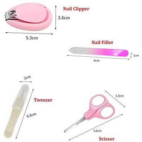 Safe-O-Kid- Pack of 2- High-Quality, Extra Safe, Baby Grooming Kit with Nail Clipper, Scissor, File & Tweezer for Kids, with Attractive Portable case- Pink (Size Pack of 2)