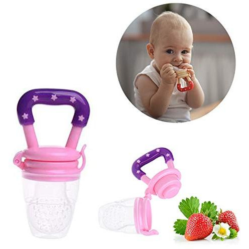 Safe-O-Kid- Pack of 2- High Quality, BPA Free, Veggie Feed Nibbler, Fruit Nibbler/Silicone Food, Soft Pacifier/Feeder for Baby (S Size for 4-6 Months Babies)- Pink (Size Pack of 2)