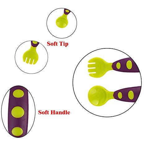 Safe-O-Kid - Pack of 2-2 Spoons, 2 Forks Training Set with Box, Green & Purple (Size Pack of 2)