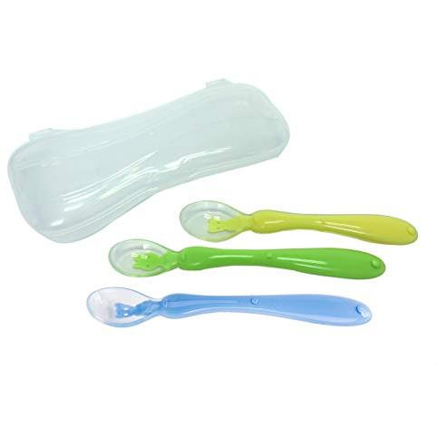Safe-O-Kid Soft Silicone Tip Spoons Set Box (2 Spoons), Yellow & Green (Size Pack of 1)