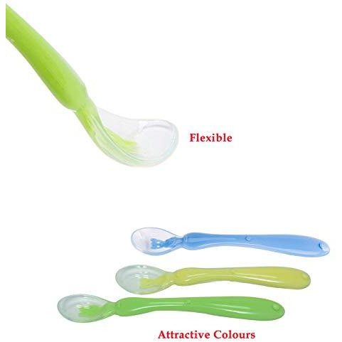 Safe-O-Kid Soft Silicone Tip Spoons Set Box (2 Spoons), Yellow & Green (Size Pack of 1)