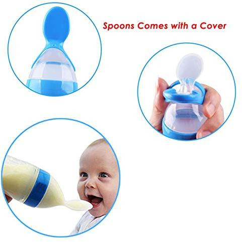 Safe-O-Kid 2 Easy Squeezy Silicone FoodFeeder Feeder Spoon (Soft Tip) Bottle, Yellow, 90ml, Pack of 2 (Size Pack of 2)