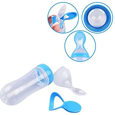 Safe-O-Kid 2 Easy Squeezy Silicone FoodFeeder Feeder Spoon (Soft Tip) Bottle, Yellow, 90ml, Pack of 2 (Size Pack of 2)