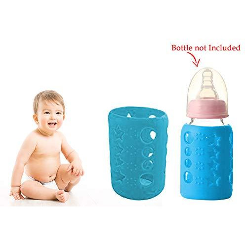 Safe-O-Kid - Pack of 4 - Silicone Baby Feeding Bottle Cover, Sleeve, Holder, Insulated Protection, All Bottle Types, Medium 120 ml, Blue (Size Pack of 4)