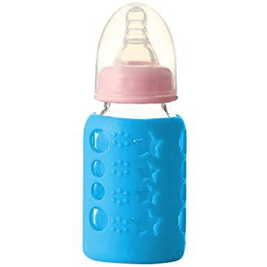 Safe-O-Kid - Pack of 4 - Silicone Baby Feeding Bottle Cover, Sleeve, Holder, Insulated Protection, All Bottle Types, Medium 120 ml, Blue (Size Pack of 4)