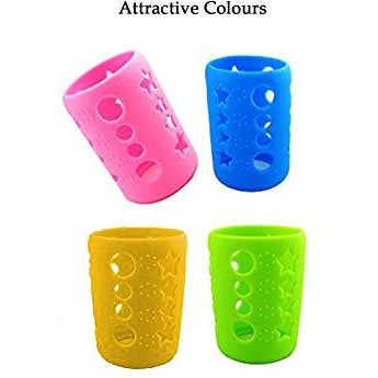 Safe-O-Kid - Pack of 4 - Silicone Baby Feeding Bottle Cover, Sleeve, Holder, Insulated Protection, All Bottle Types, Medium 120 ml, Blue (Size Pack of 4)
