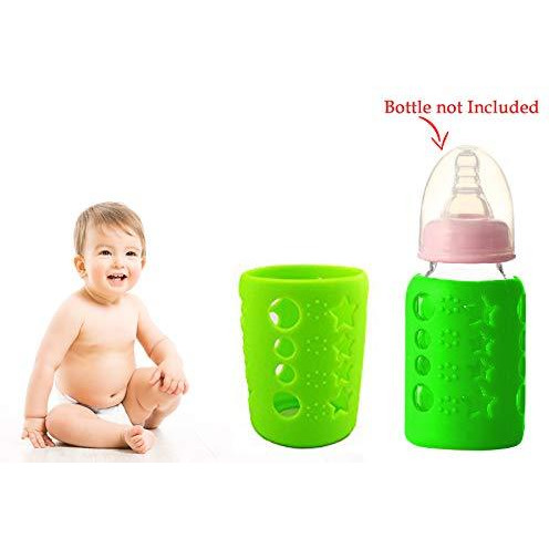 Safe-O-Kid - Pack of 4 -Silicone Baby Feeding Bottle Cover, Sleeve, Holder, Insulated Protection, All Bottle Types, Medium 120 ml, Green (Size Pack of 4)